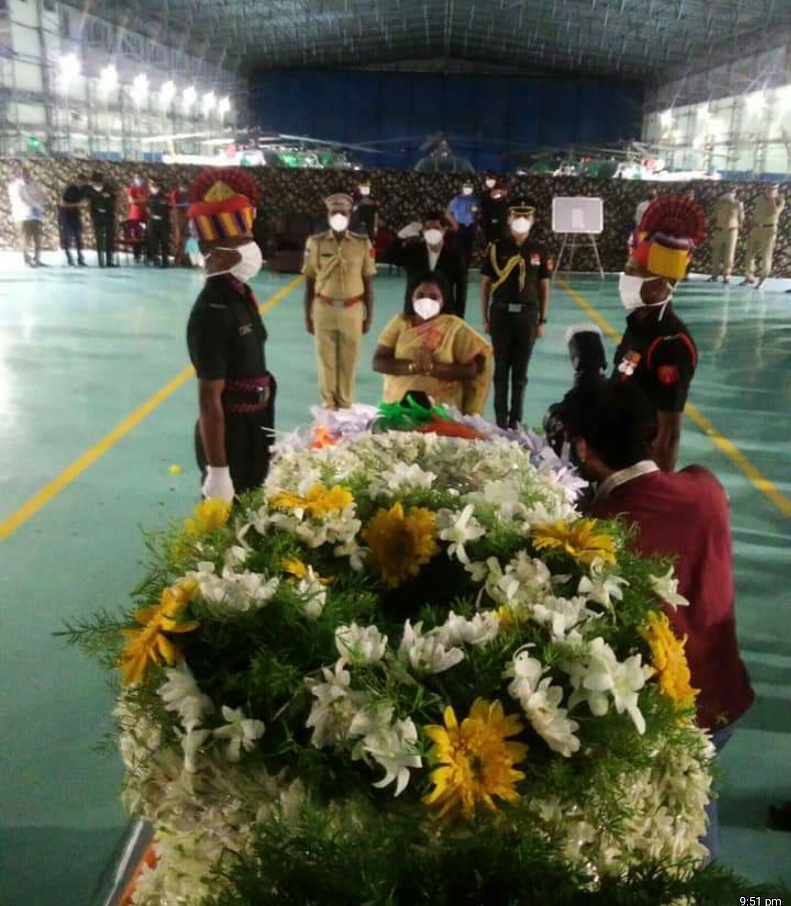 THE MORTALS REMAINS OF COL SANTOSH BABU WERE FLOWN TO AIR FORCE STATION..